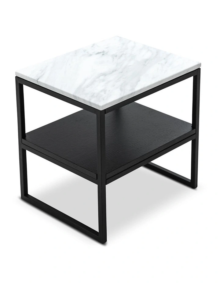 Ebonie White Marble Square Side Table In Black image 5