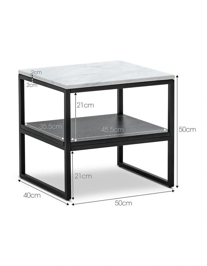 Ebonie White Marble Square Side Table In Black image 7