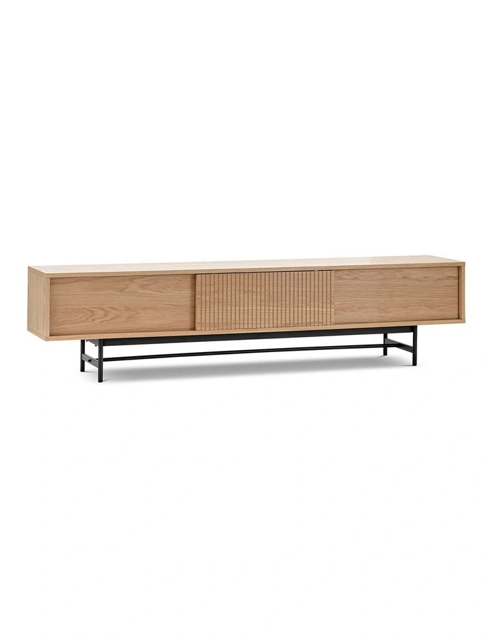 Arae Oak Tv Entertainment Unit 210cm In Natural & Black image 1