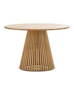 Pedie Round Slat Dining Table In Natural Teak