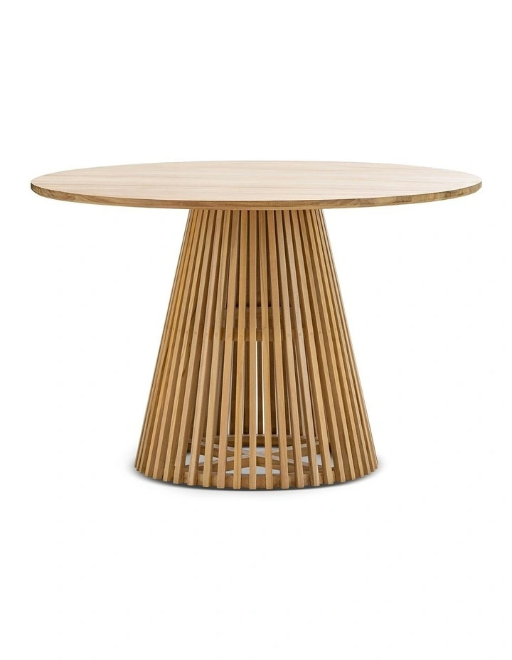 Pedie Round Slat Dining Table In Natural Teak image 1