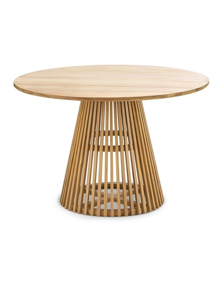 Pedie Round Slat Dining Table In Natural Teak image 2