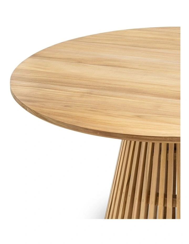 Pedie Round Slat Dining Table In Natural Teak image 3