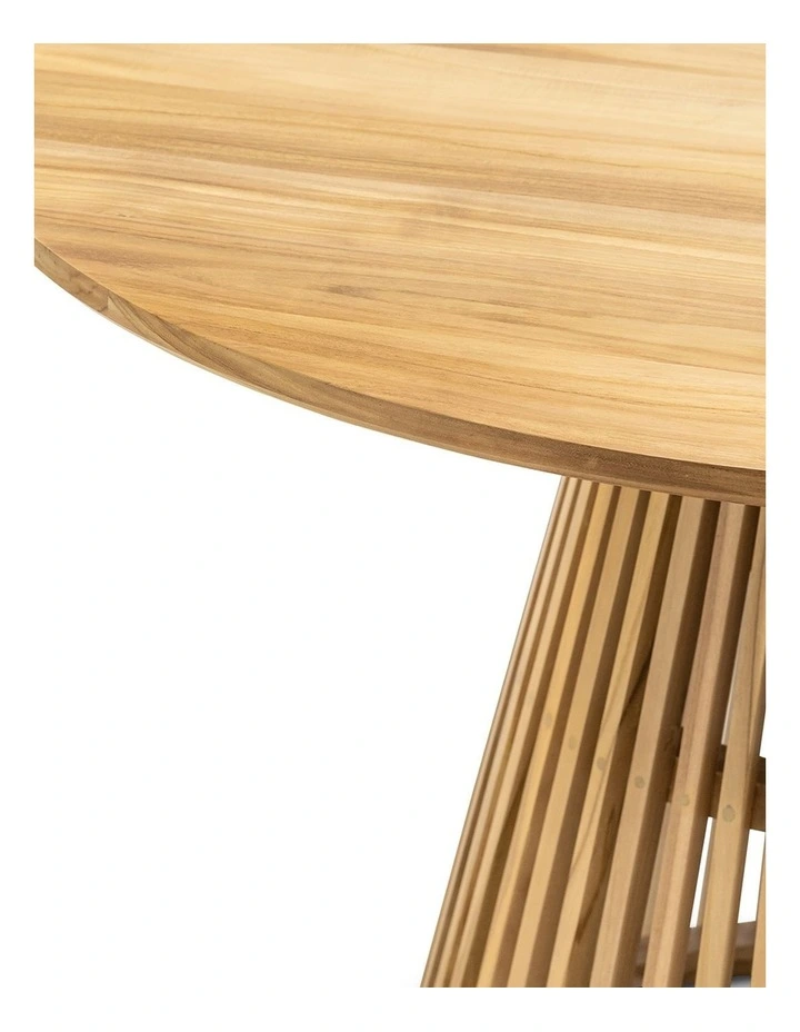 Pedie Round Slat Dining Table In Natural Teak image 4