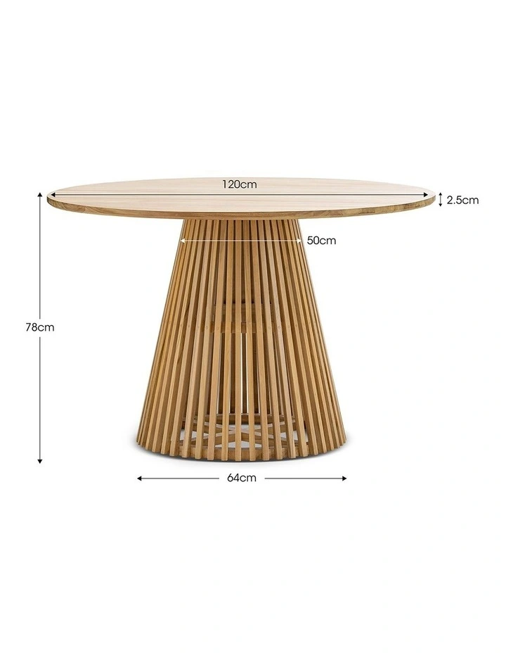 Pedie Round Slat Dining Table In Natural Teak image 7