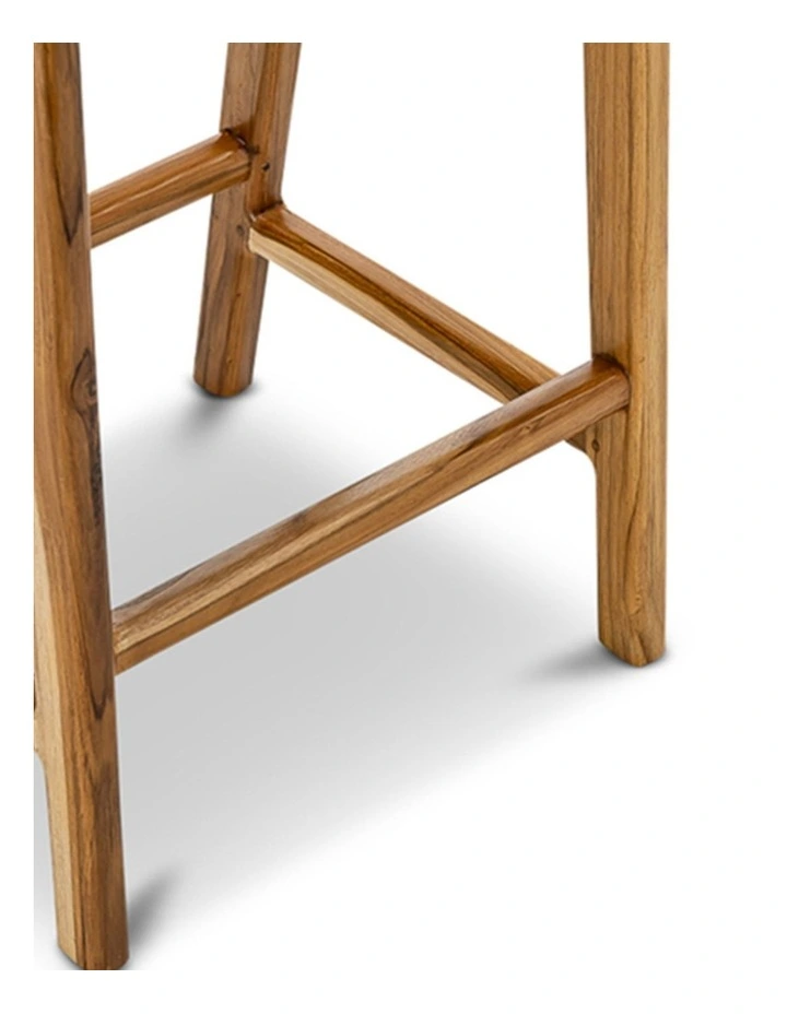 Lazie Leather Strapping Bar Stool 66cm In Teak & Natural Tan image 5