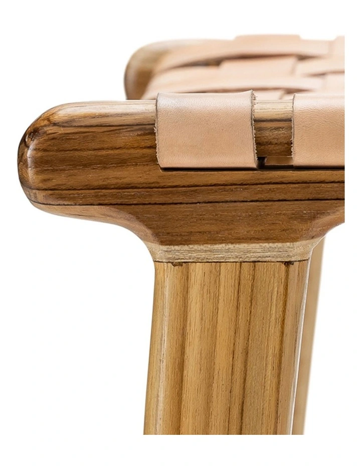 Lazie Leather Strapping Bar Stool 66cm In Teak & Natural Tan image 6