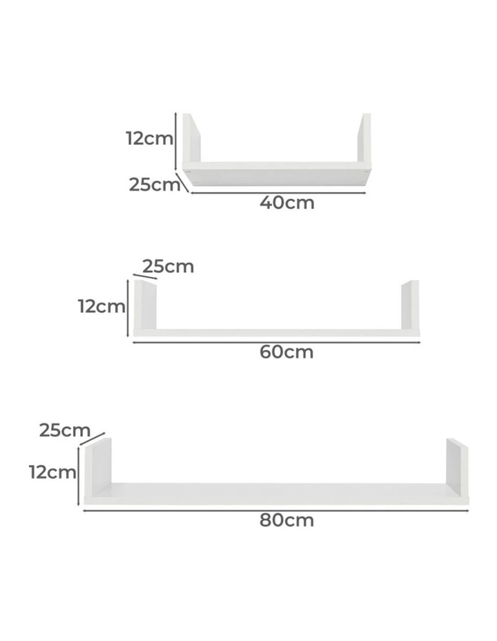 3pc Oslo Three Piece Shelf Set White 40-60-80x25cm image 4