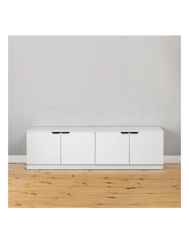 Bucharest White Vj Panel Tv Unit Black Pull Handle image 3