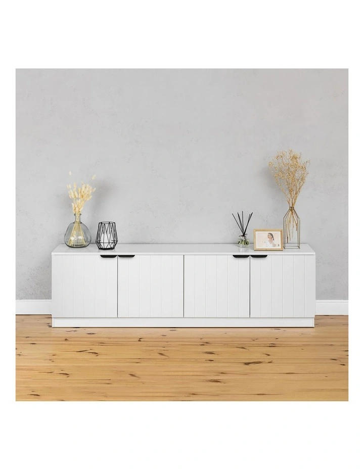 Bucharest White Vj Panel Tv Unit Black Pull Handle image 4