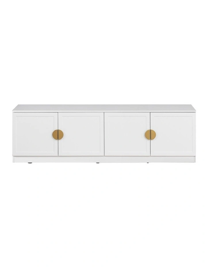 Bucharest White Hamptons Panel Tv Unit Brass Half Moon Handle image 1