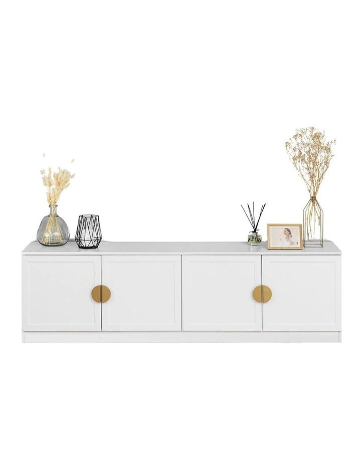 Bucharest White Hamptons Panel Tv Unit Brass Half Moon Handle image 2