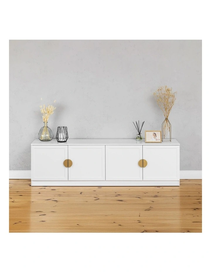 Bucharest White Hamptons Panel Tv Unit Brass Half Moon Handle image 3