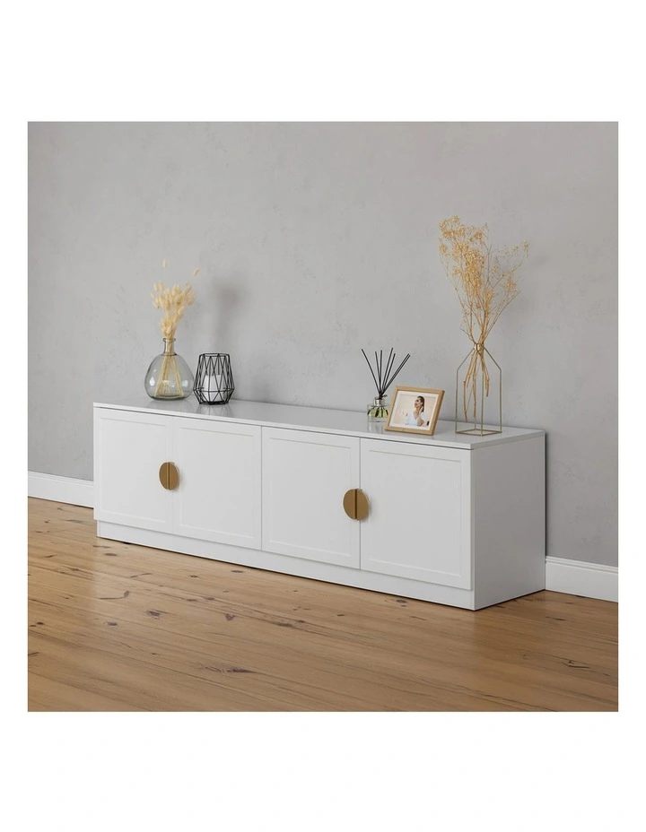 Bucharest White Hamptons Panel Tv Unit Brass Half Moon Handle image 4