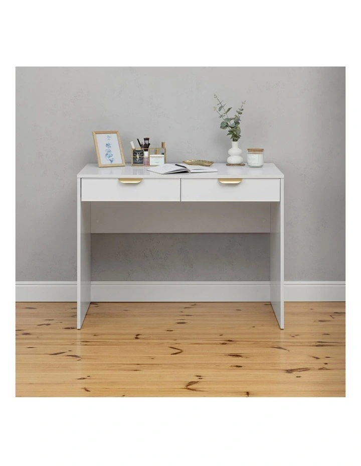 Odessa White Slim Front Furniture Desk Brass Pull Handle image 2