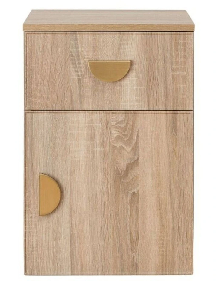 Porto Natural Oak Slim Bedside Table Brass Half Moon Handle image 1