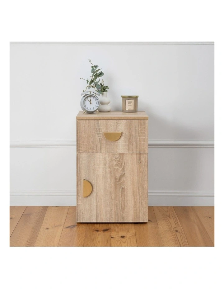 Porto Natural Oak Slim Bedside Table Brass Half Moon Handle image 2