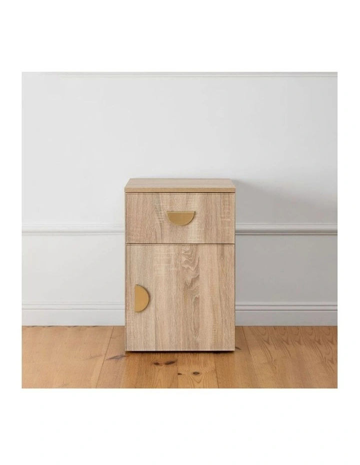 Porto Natural Oak Slim Bedside Table Brass Half Moon Handle image 3