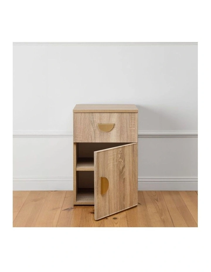 Porto Natural Oak Slim Bedside Table Brass Half Moon Handle image 4