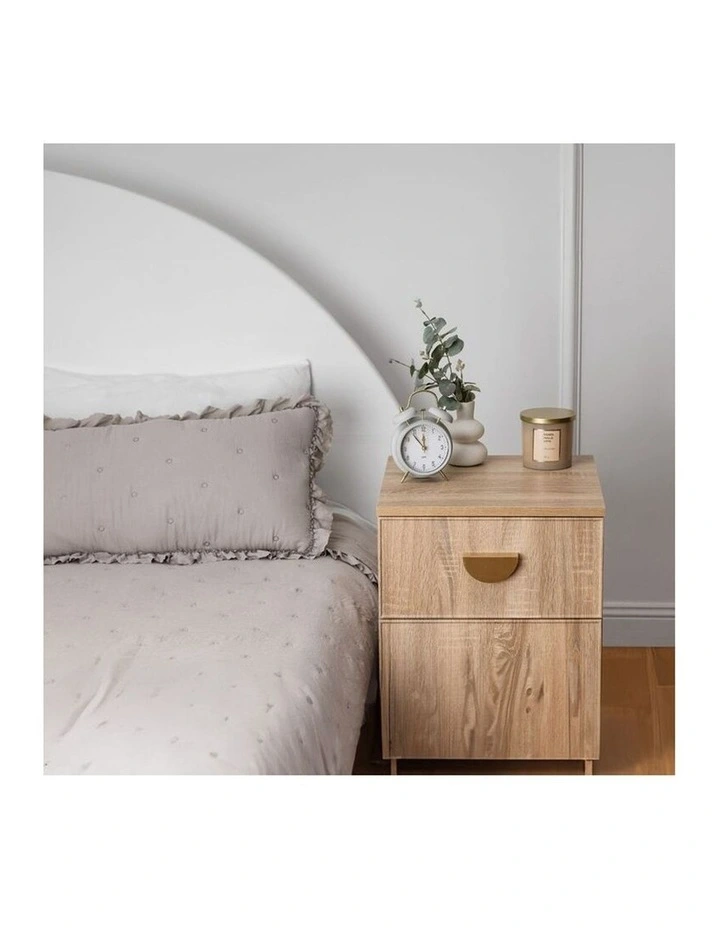 Porto Natural Oak Slim Bedside Table Brass Half Moon Handle image 5