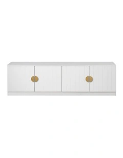 Bucharest White Vj Panel Tv Unit Brass Half Moon Handle