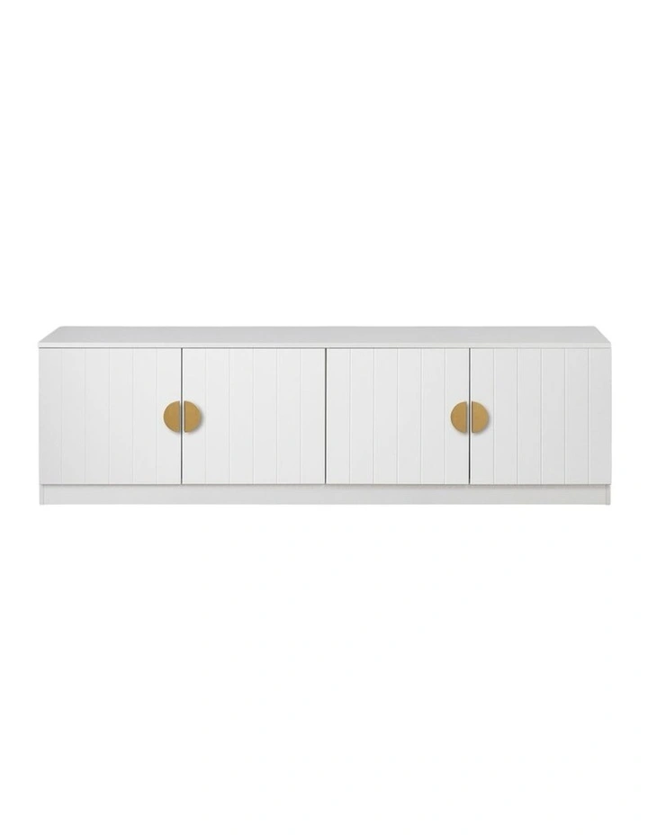 Bucharest White Vj Panel Tv Unit Brass Half Moon Handle image 1