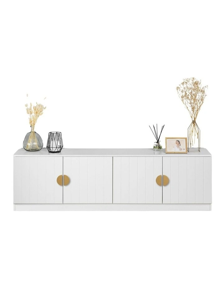 Bucharest White Vj Panel Tv Unit Brass Half Moon Handle image 2