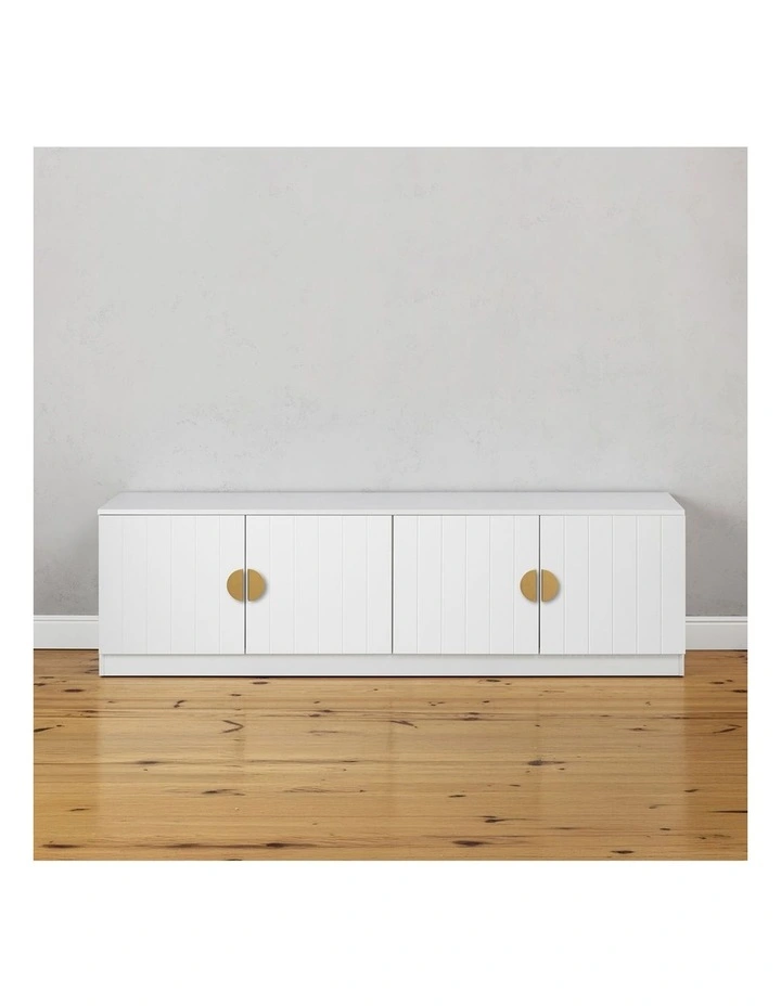 Bucharest White Vj Panel Tv Unit Brass Half Moon Handle image 3