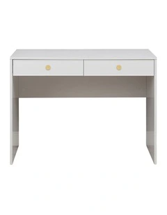 Odessa White Slim Front Furniture Desk Brass Round Handle