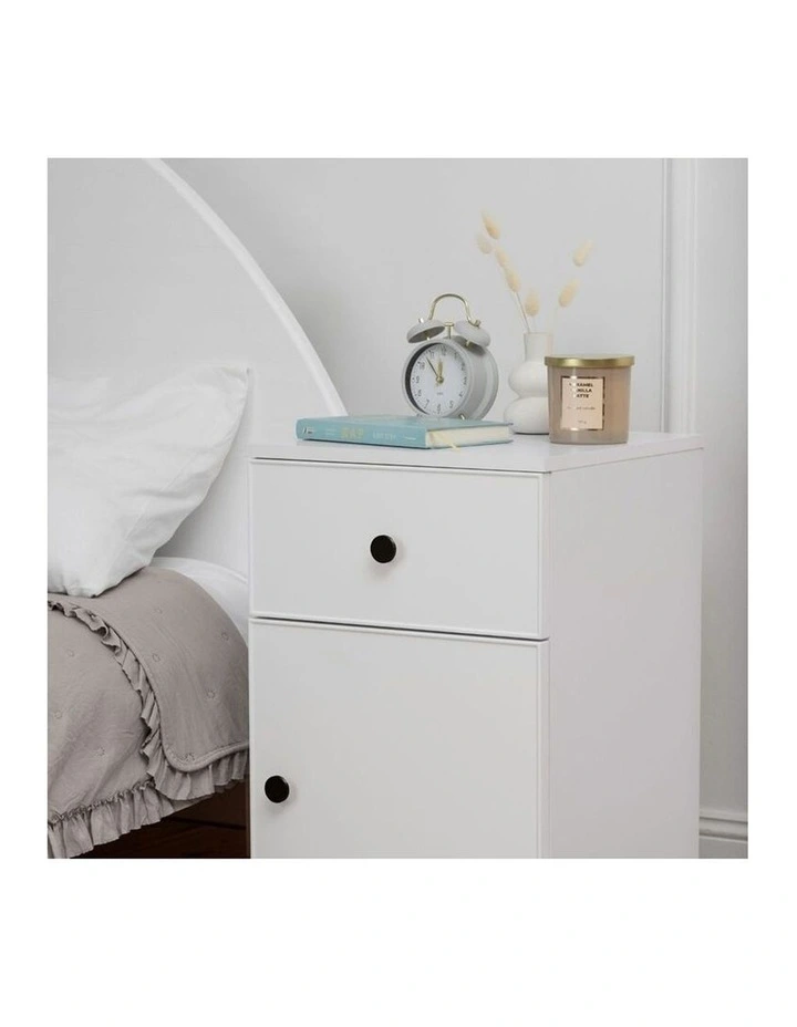 Porto White Slim Front Bedside Table Black Round Handle image 3