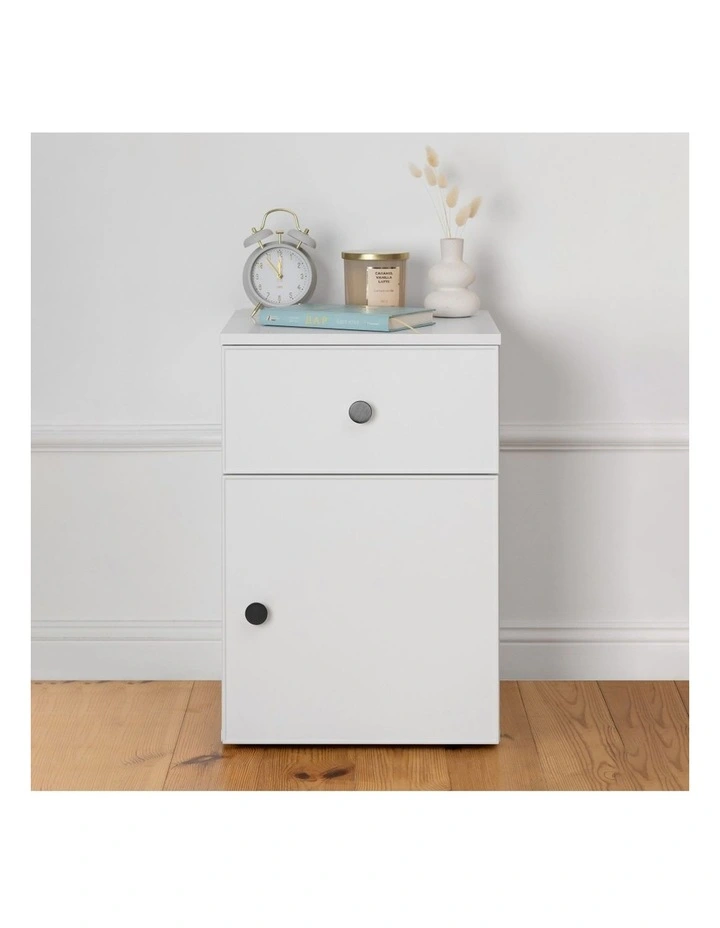Porto White Slim Front Bedside Table Black Round Handle image 4