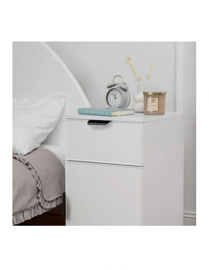 Porto White Slim Front Bedside Table Black Pull Handle image 4