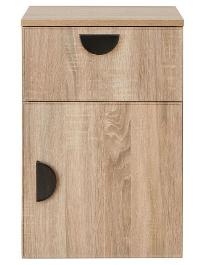 Porto Natural Oak Slim Bedside Table Black Half Moon Handle image 1