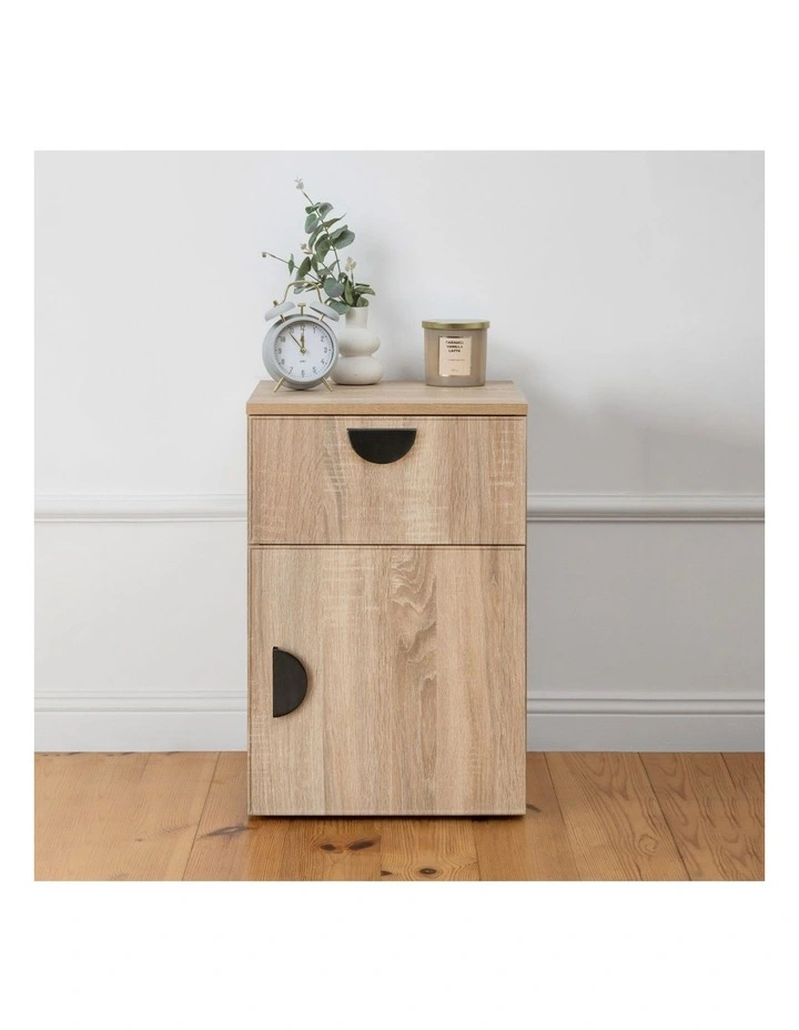Porto Natural Oak Slim Bedside Table Black Half Moon Handle image 2