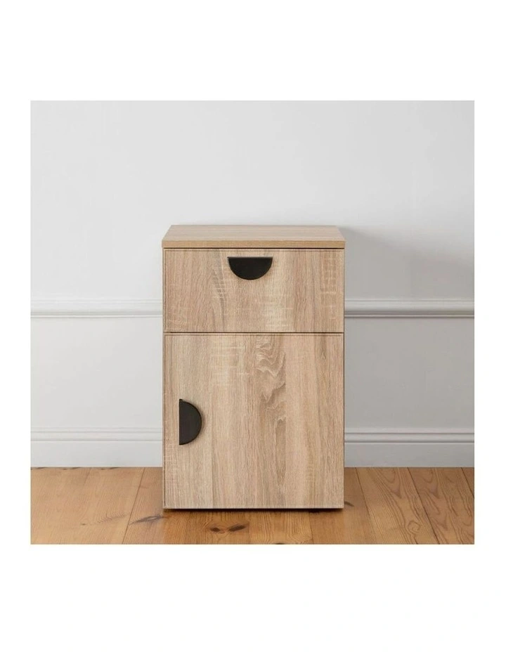 Porto Natural Oak Slim Bedside Table Black Half Moon Handle image 3