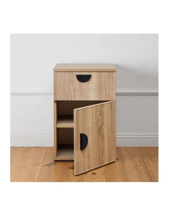 Porto Natural Oak Slim Bedside Table Black Half Moon Handle image 4