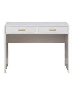 Odessa White Slim Front Furniture Desk Brass Oval Handle