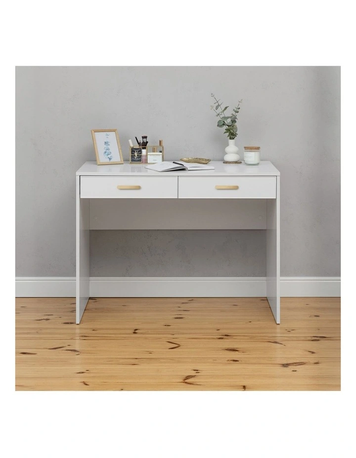 Odessa White Slim Front Furniture Desk Brass Oval Handle image 2