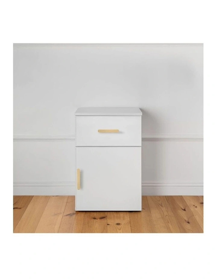 Porto White Slim Front Bedside Table Brass Oval Handle image 2