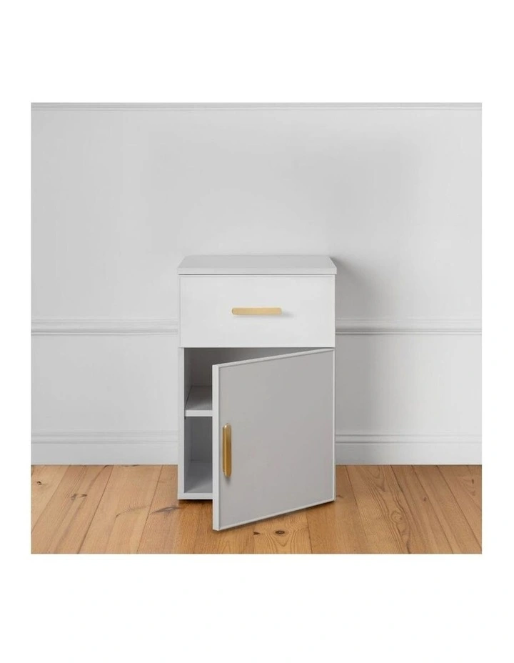 Porto White Slim Front Bedside Table Brass Oval Handle image 3