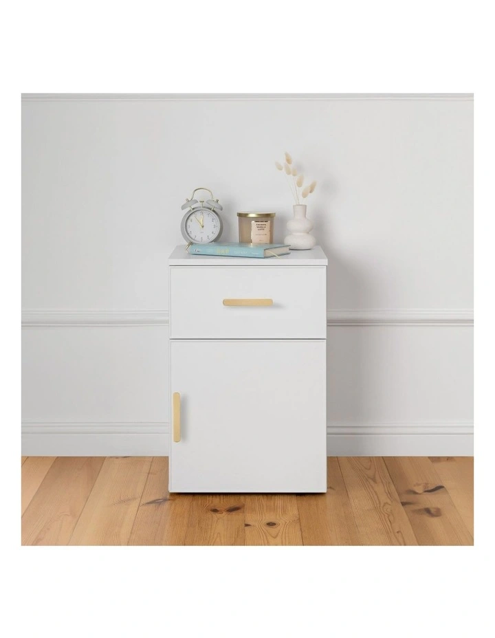 Porto White Slim Front Bedside Table Brass Oval Handle image 4