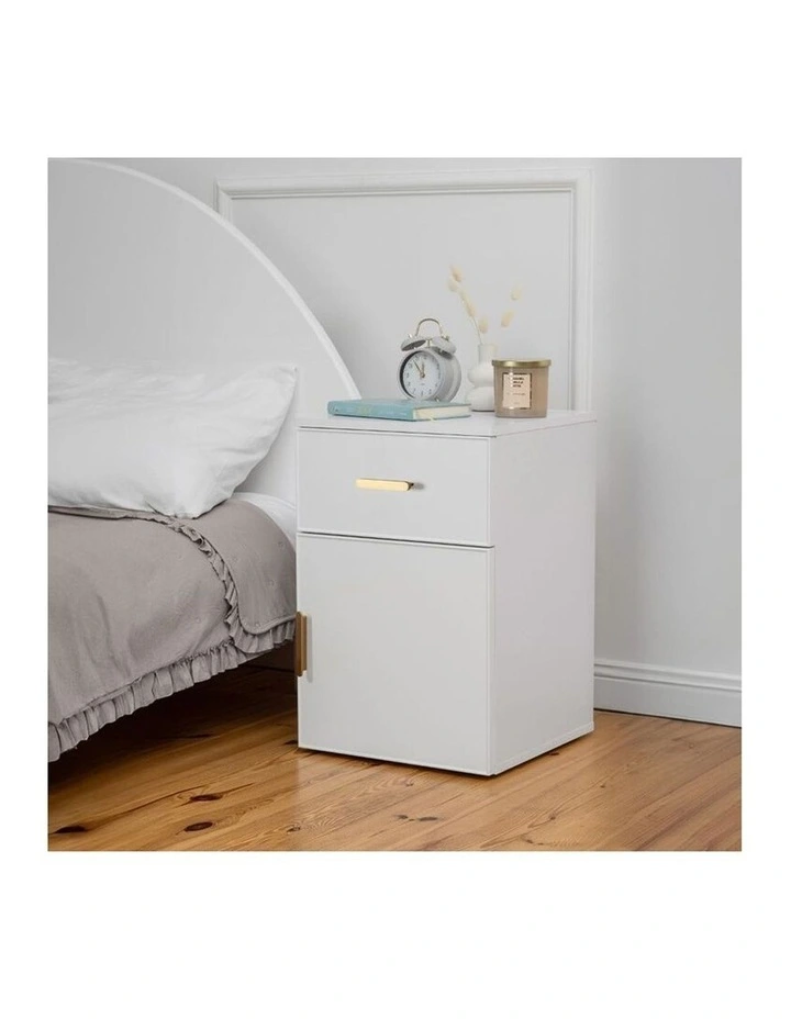 Porto White Slim Front Bedside Table Brass Oval Handle image 5