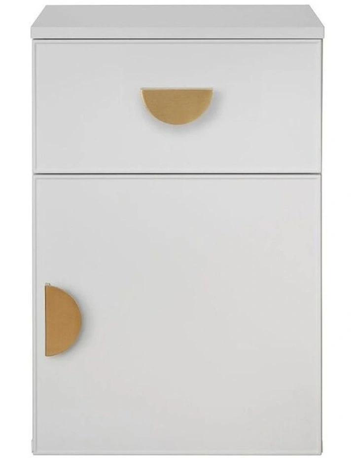 Porto White Slim Front Bedside Table Brass Half Moon Handle image 1