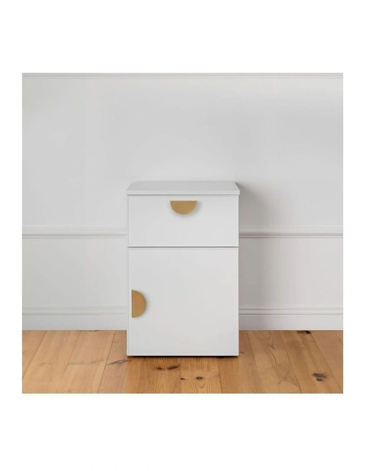 Porto White Slim Front Bedside Table Brass Half Moon Handle image 2