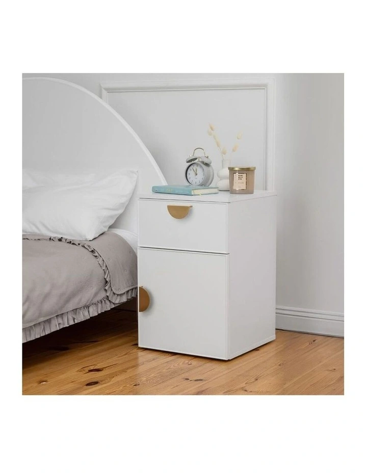 Porto White Slim Front Bedside Table Brass Half Moon Handle image 3
