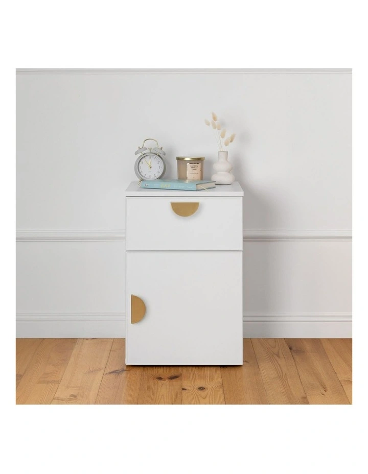 Porto White Slim Front Bedside Table Brass Half Moon Handle image 4