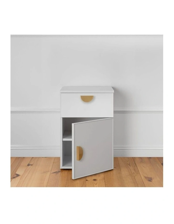 Porto White Slim Front Bedside Table Brass Half Moon Handle image 5