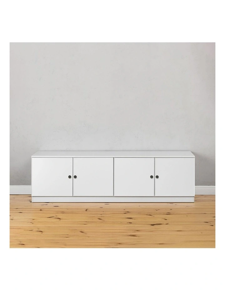 Bucharest White Slim Panel Tv Unit Black Round Handle image 2
