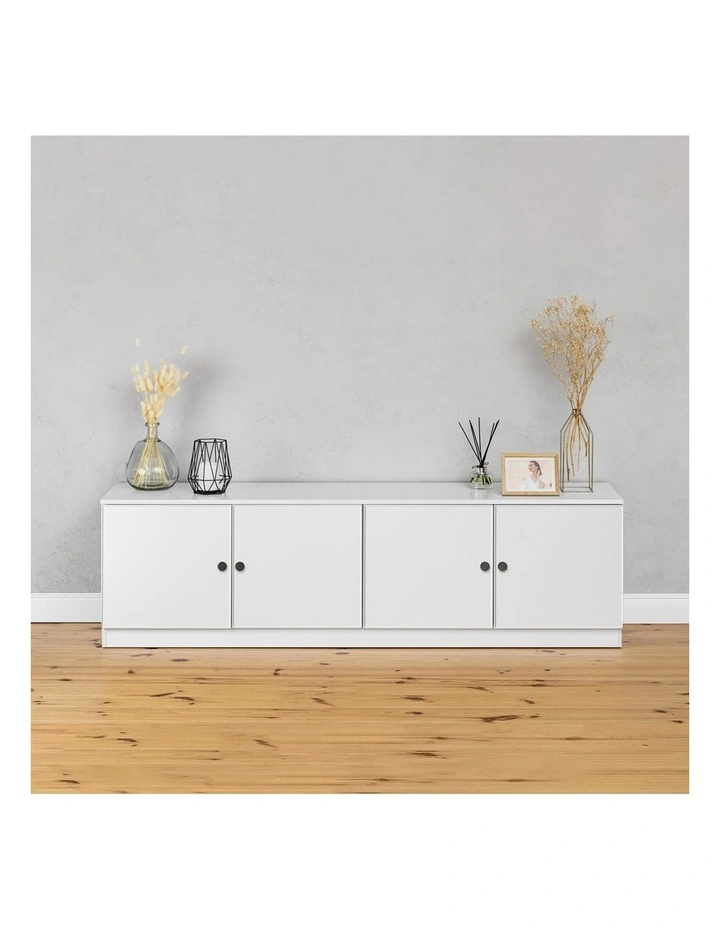 Bucharest White Slim Panel Tv Unit Black Round Handle image 3