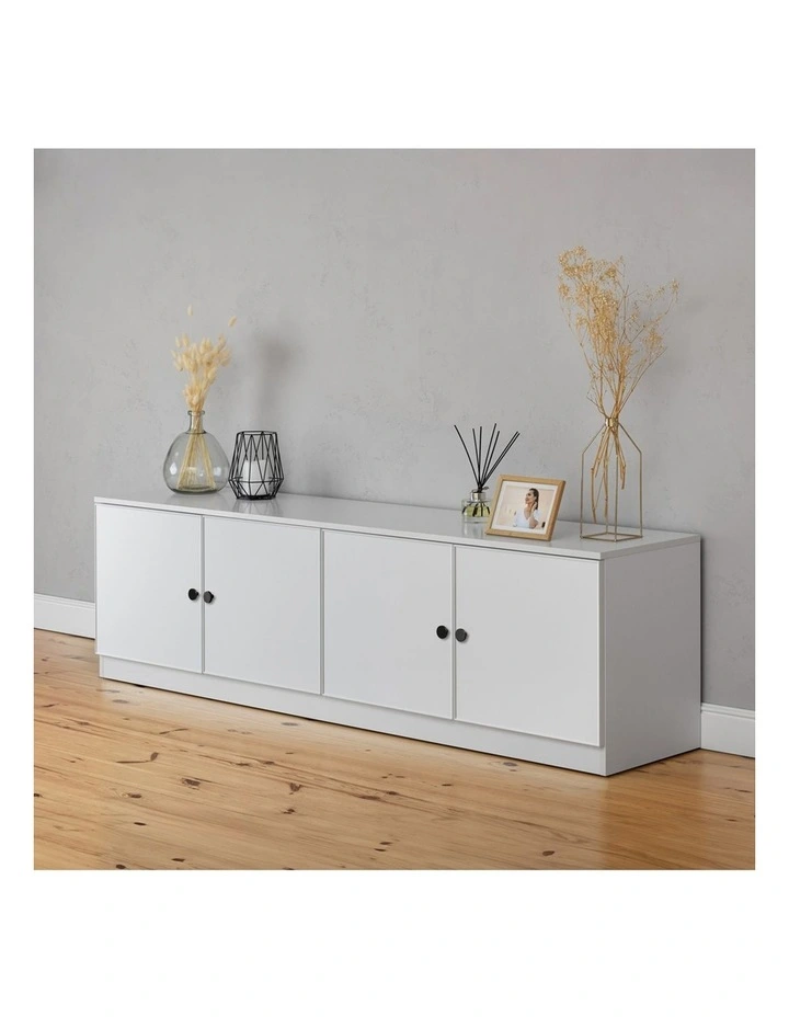 Bucharest White Slim Panel Tv Unit Black Round Handle image 4